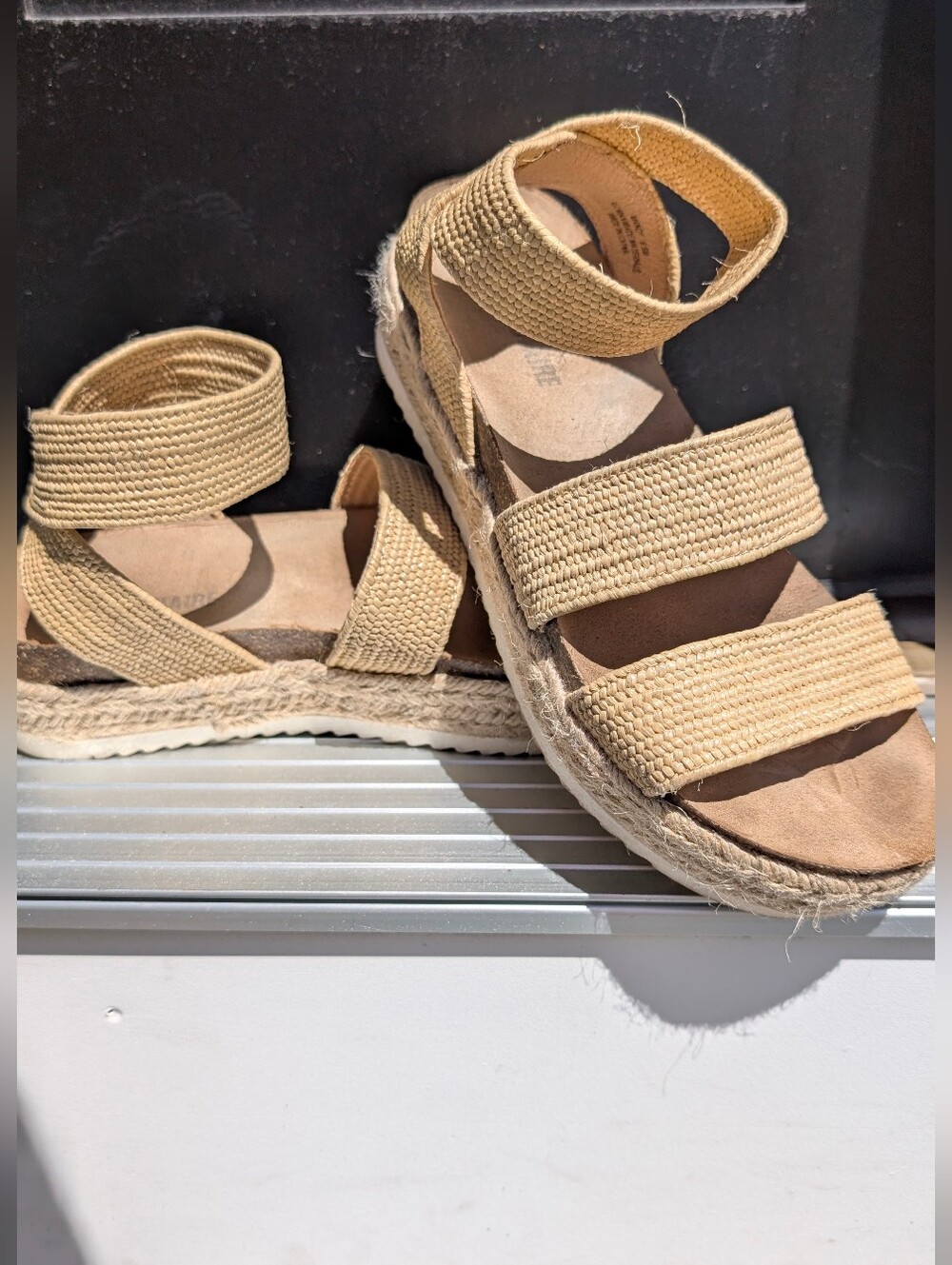 Beige Espadrille Platform Sandals with Strappy Elastic Upper